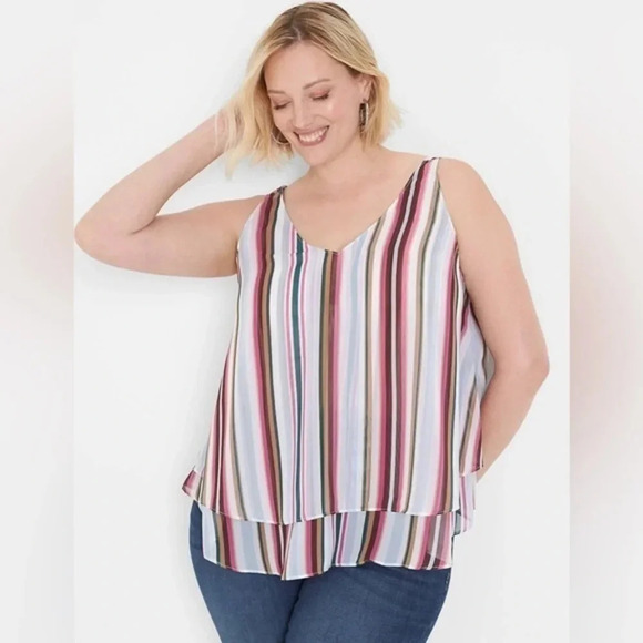 Lane Bryant | Stripe Modern Swing Double-Layer Chiffon Tank Plus Size 14 - Picture 1 of 4